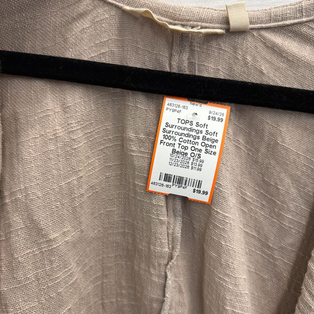 Soft Surroundings Beige 100% Cotton Open Front Top One Size