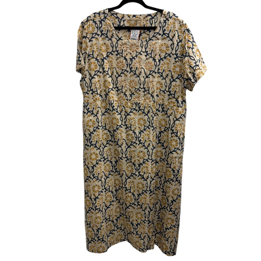 Market Place Beige/ Navy Print Short Sleeve Midi Dress 2W