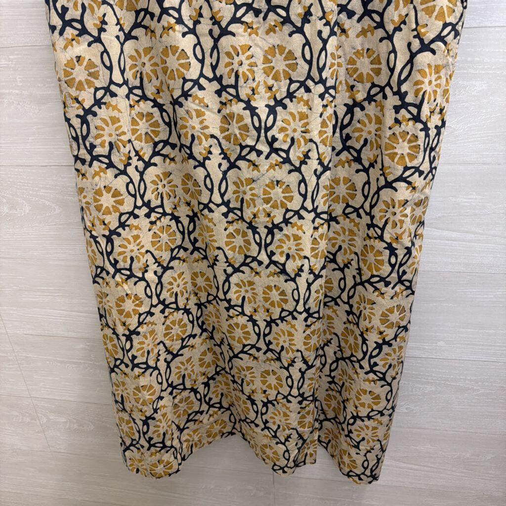 Market Place Beige/ Navy Print Short Sleeve Midi Dress 2W