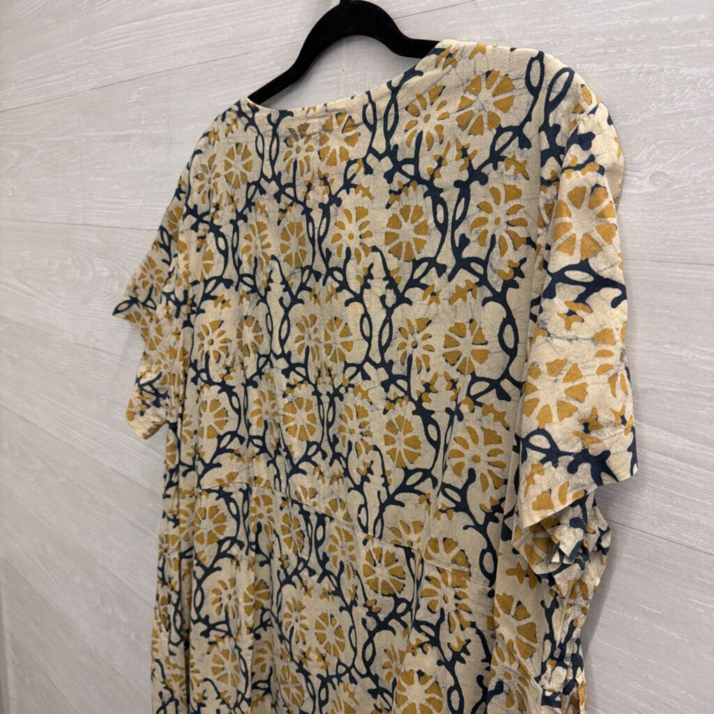 Market Place Beige/ Navy Print Short Sleeve Midi Dress 2W