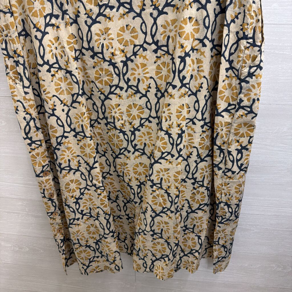Market Place Beige/ Navy Print Short Sleeve Midi Dress 2W