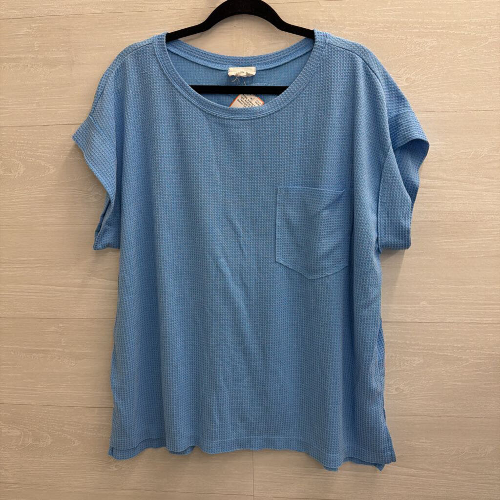 Andree Blue Textured Short Sleeve Top 1X