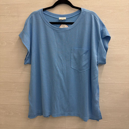 Andree Blue Textured Short Sleeve Top 1X