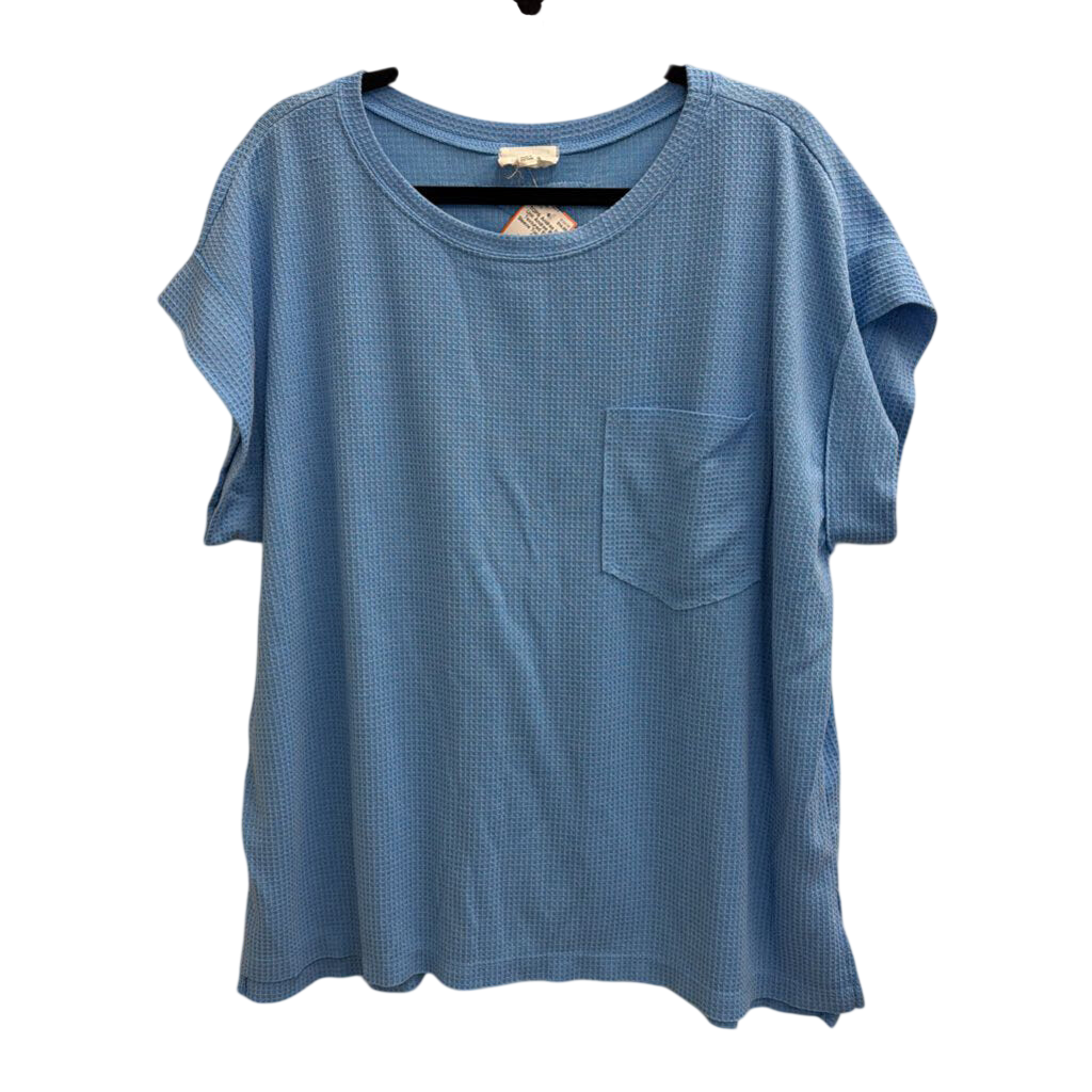 Andree Blue Textured Short Sleeve Top 1X