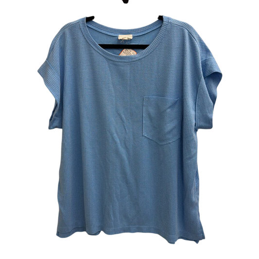 Andree Blue Textured Short Sleeve Top 1X