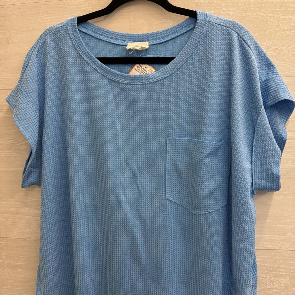 Andree Blue Textured Short Sleeve Top 1X