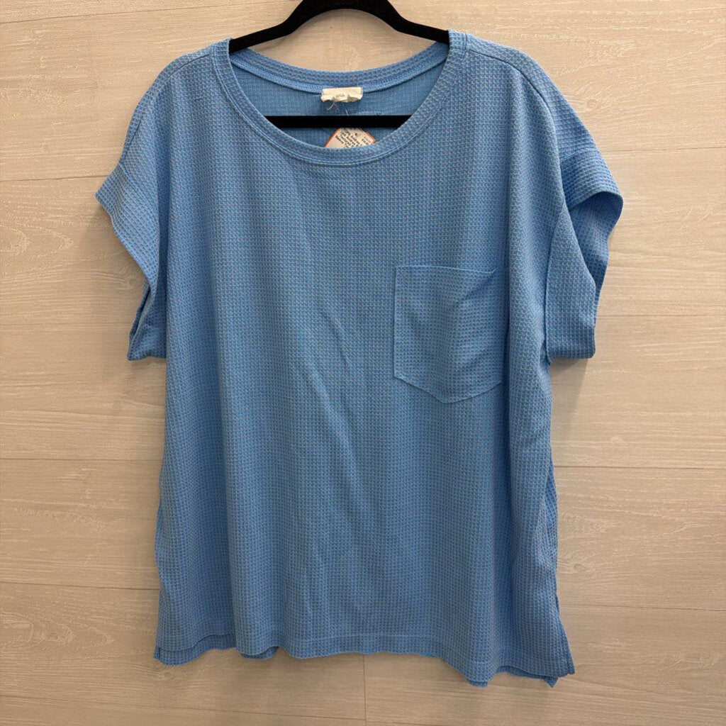 Andree Blue Textured Short Sleeve Top 1X