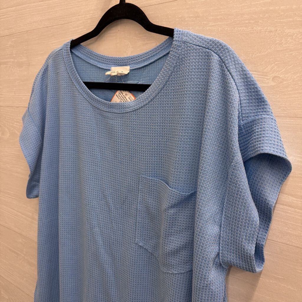 Andree Blue Textured Short Sleeve Top 1X