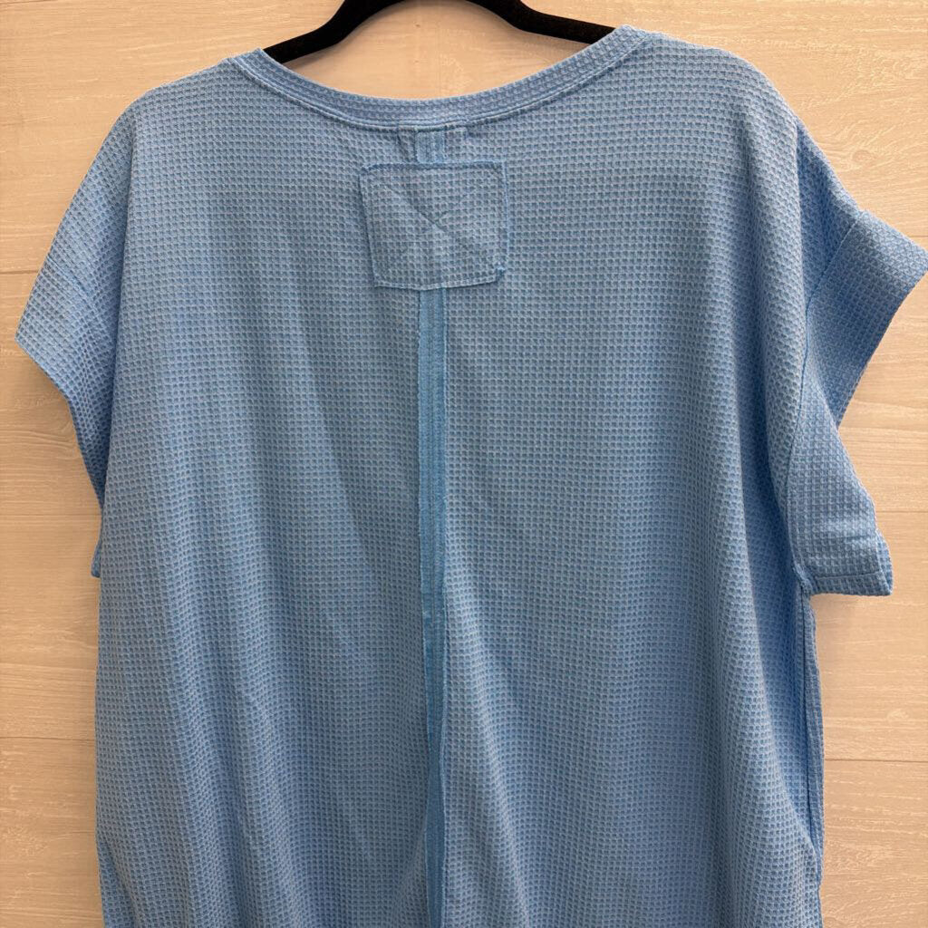Andree Blue Textured Short Sleeve Top 1X