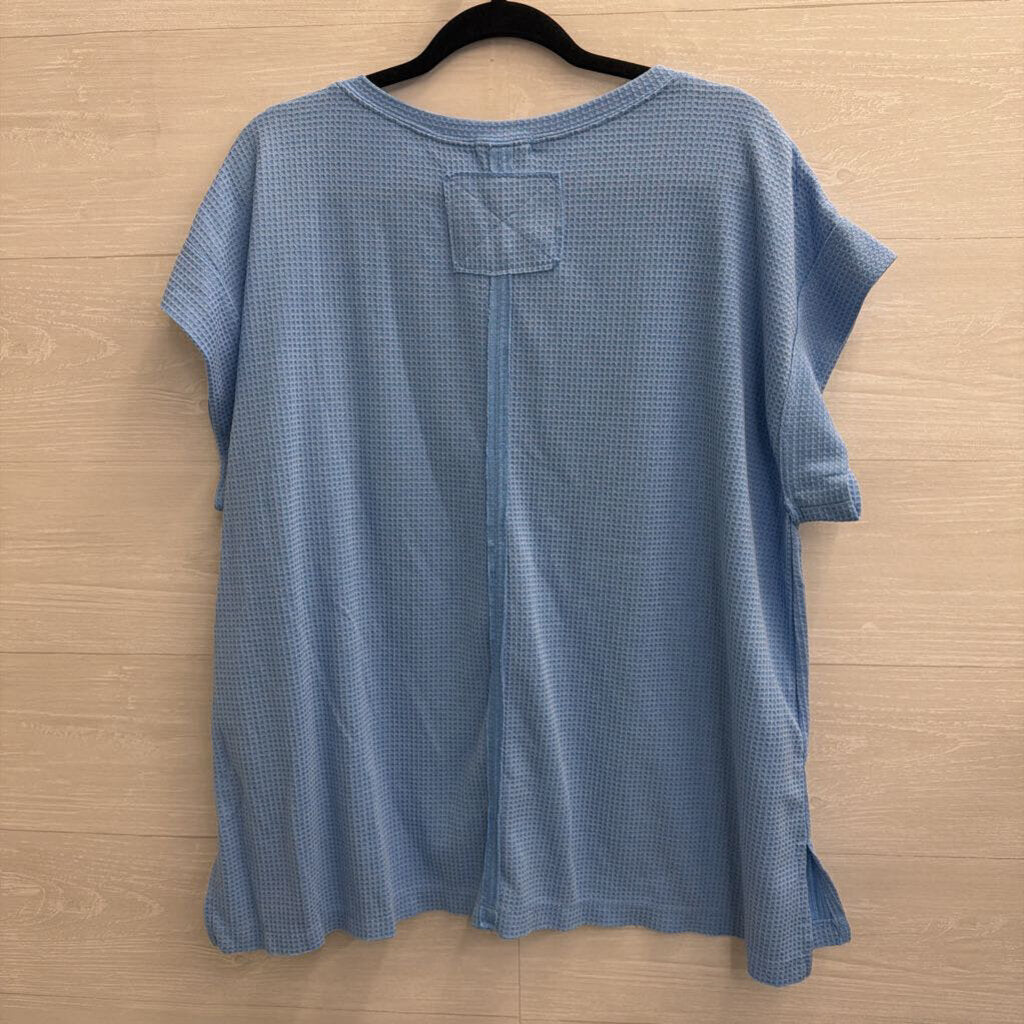 Andree Blue Textured Short Sleeve Top 1X
