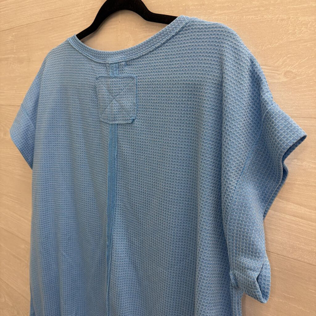 Andree Blue Textured Short Sleeve Top 1X