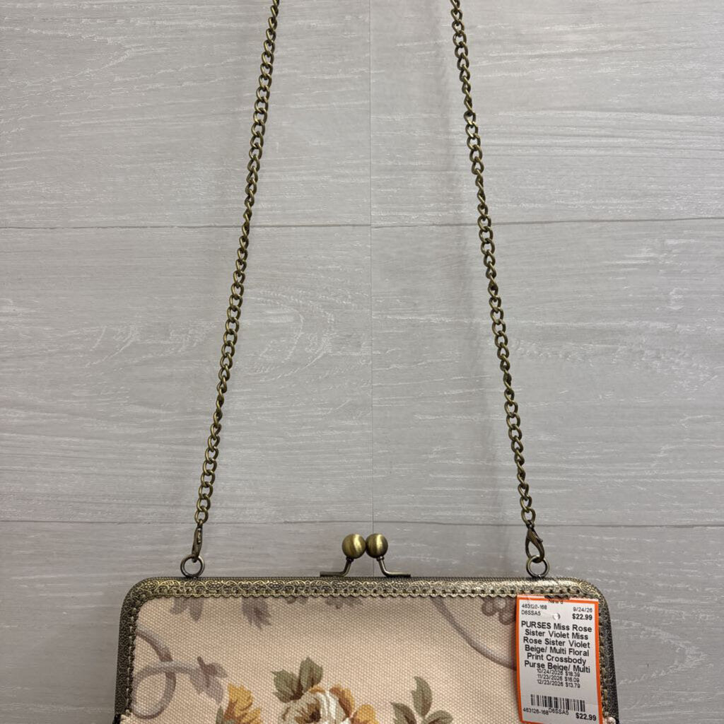 Miss Rose Sister Violet Beige/ Multi Floral Print Crossbody Purse