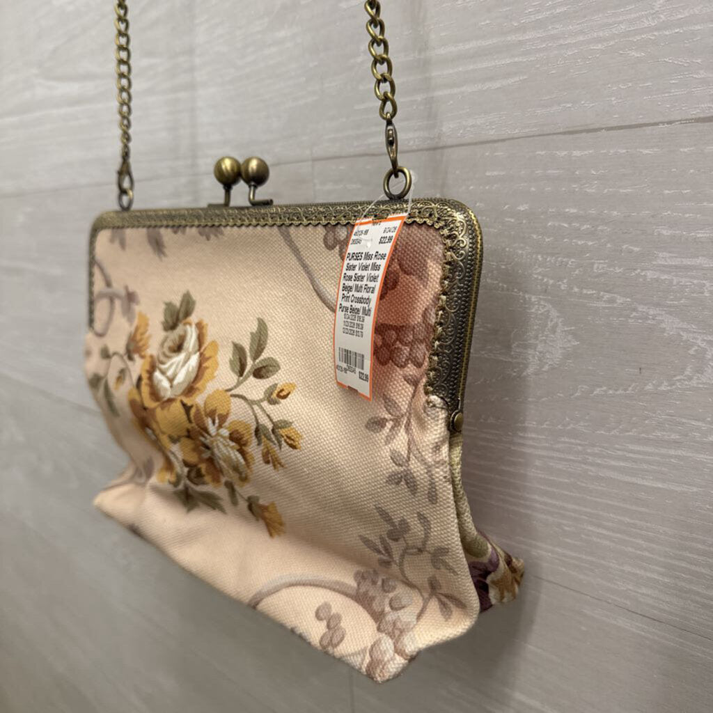 Miss Rose Sister Violet Beige/ Multi Floral Print Crossbody Purse