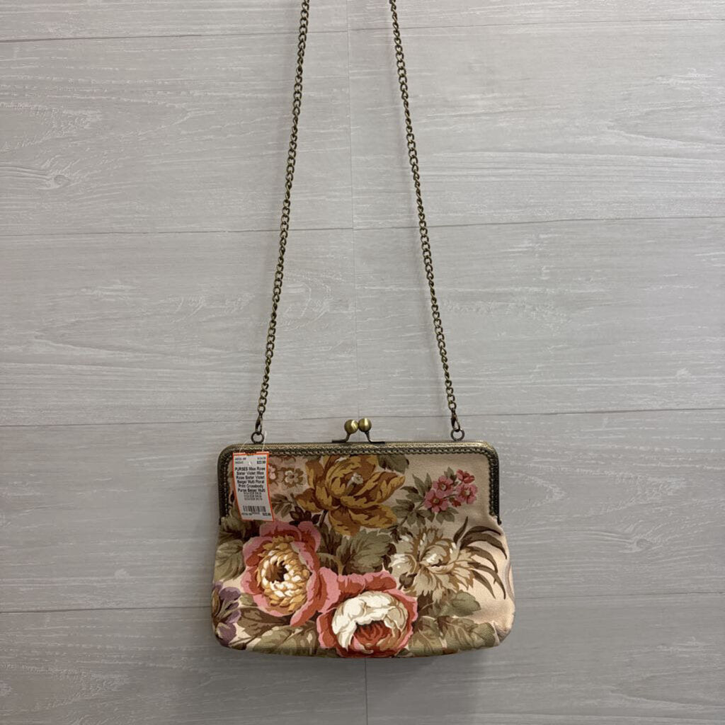 Miss Rose Sister Violet Beige/ Multi Floral Print Crossbody Purse