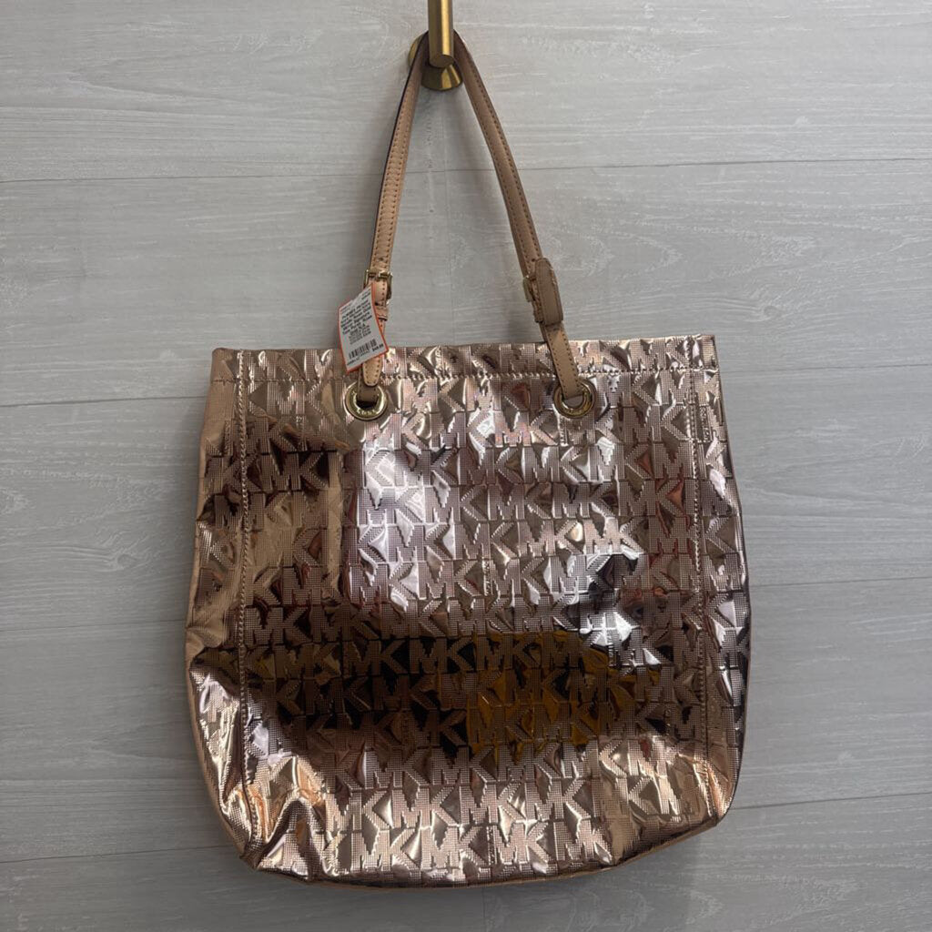 Michael Kors Metallic Rose Gold Mirror Signature Tote Purse