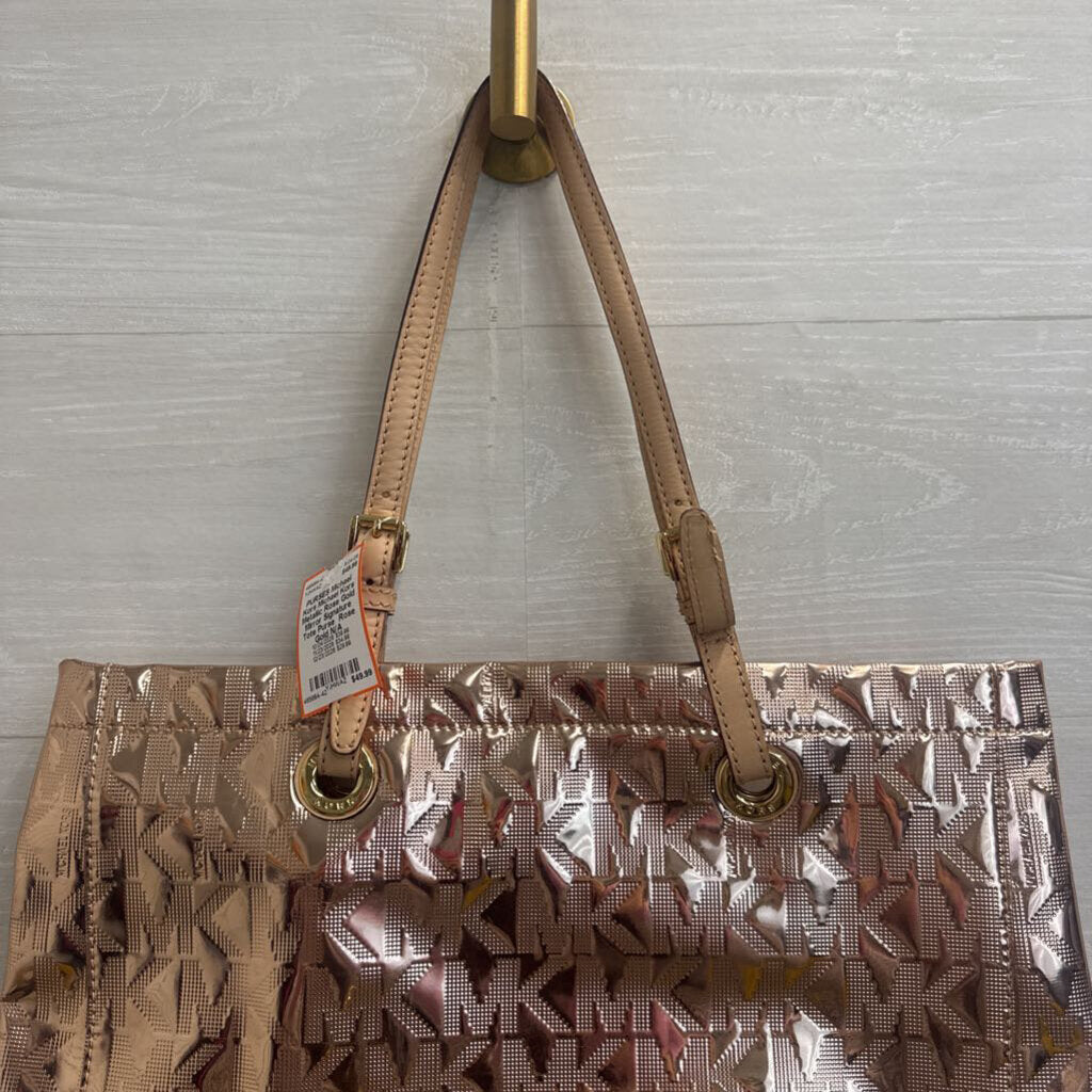 Michael Kors Metallic Rose Gold Mirror Signature Tote Purse