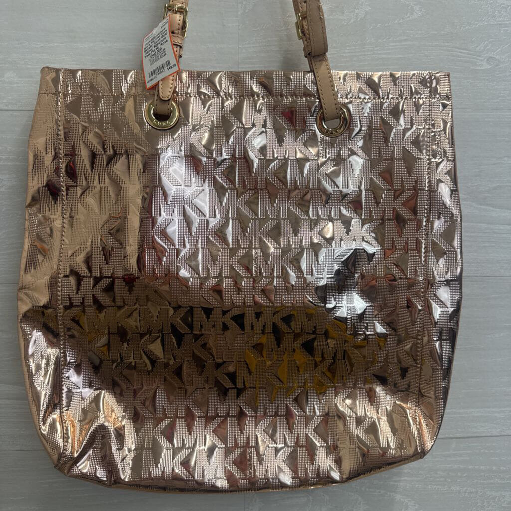 Michael Kors Metallic Rose Gold Mirror Signature Tote Purse