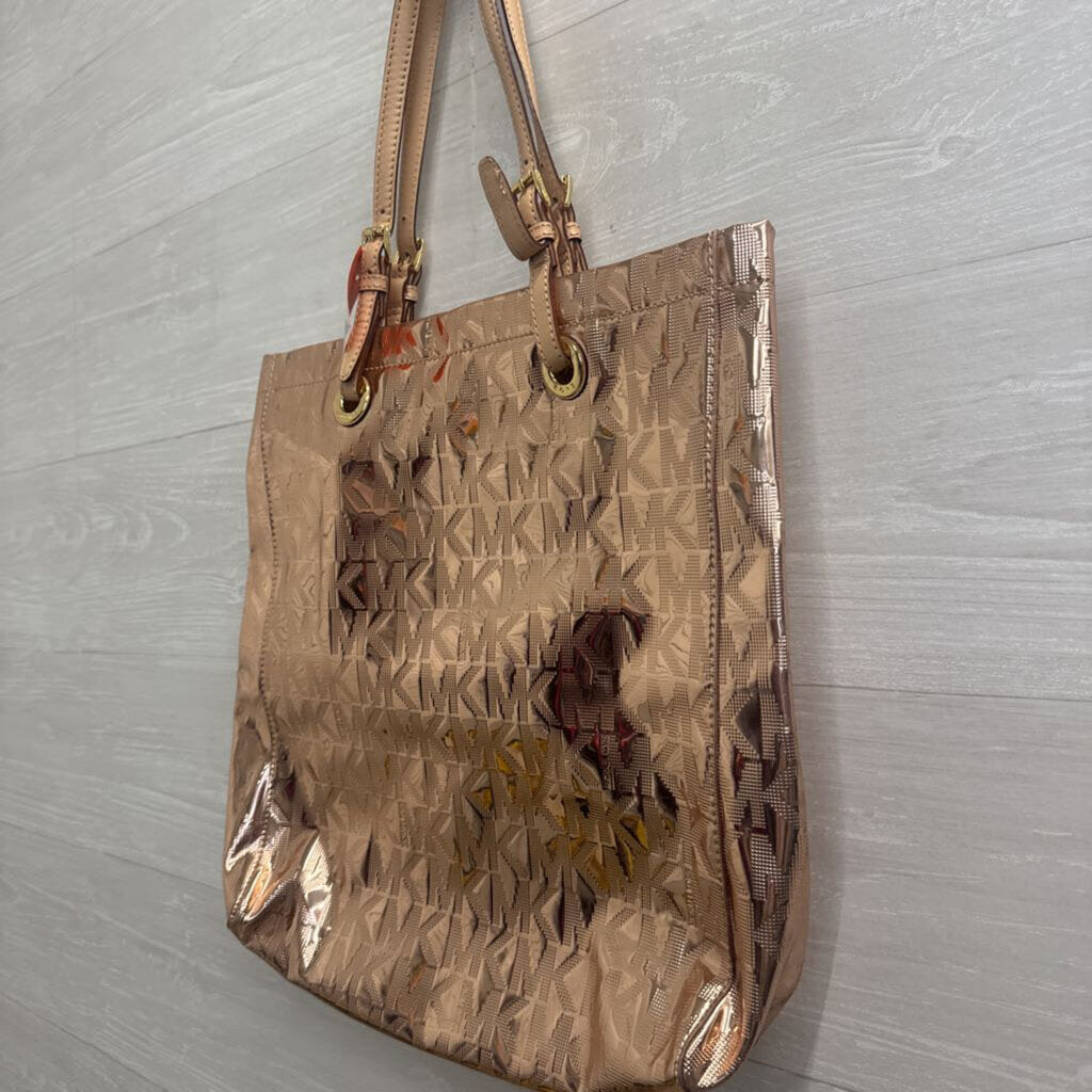 Michael Kors Metallic Rose Gold Mirror Signature Tote Purse