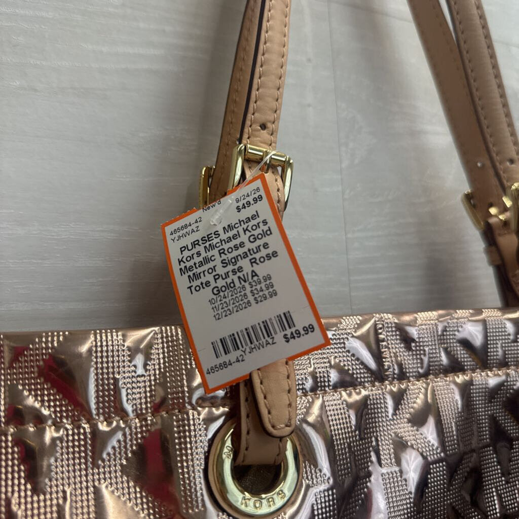 Michael Kors Metallic Rose Gold Mirror Signature Tote Purse
