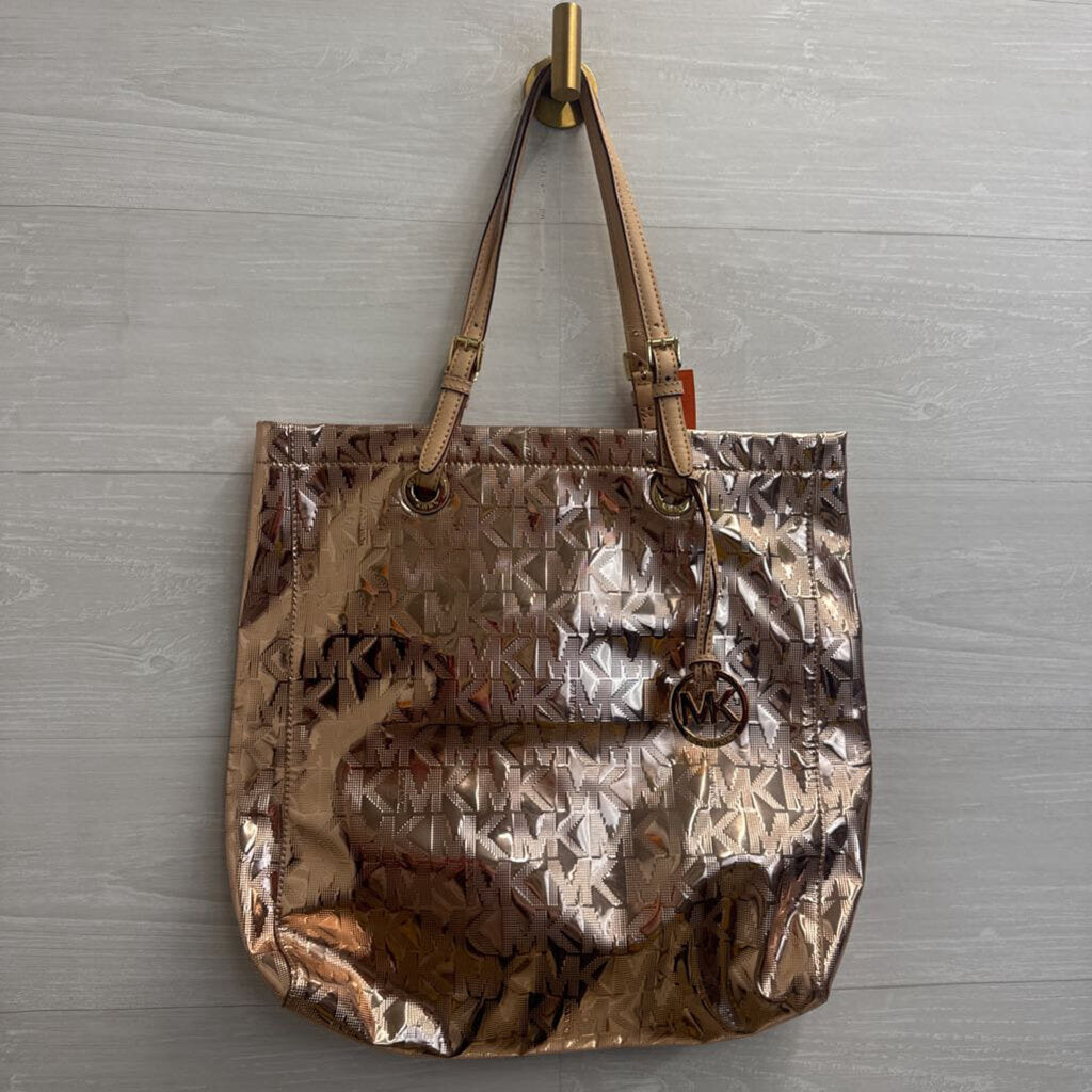 Michael Kors Metallic Rose Gold Mirror Signature Tote Purse
