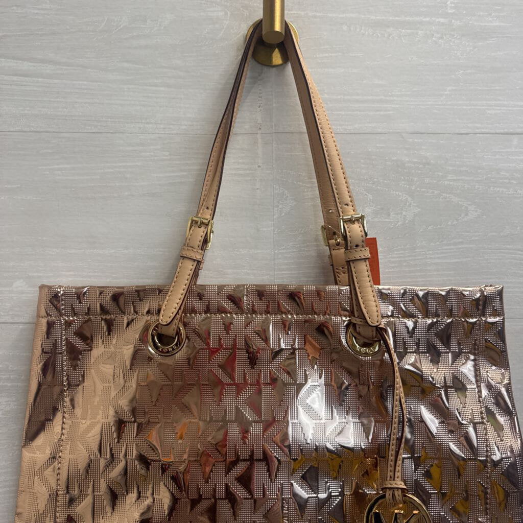 Michael Kors Metallic Rose Gold Mirror Signature Tote Purse