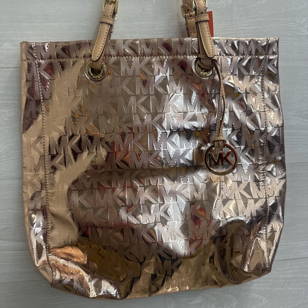 Michael Kors Metallic Rose Gold Mirror Signature Tote Purse