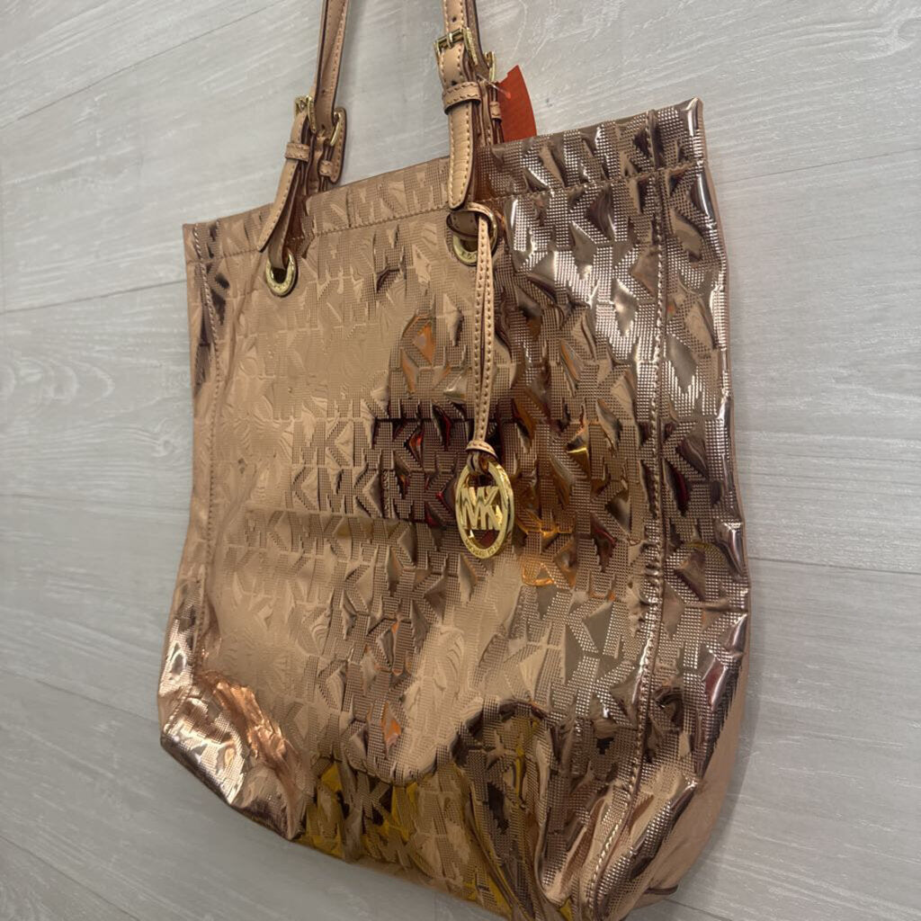 Michael Kors Metallic Rose Gold Mirror Signature Tote Purse