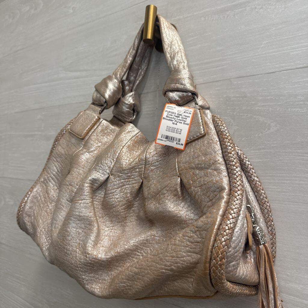 Cole Haan Gold Slouchy Leather Shoulder Purse