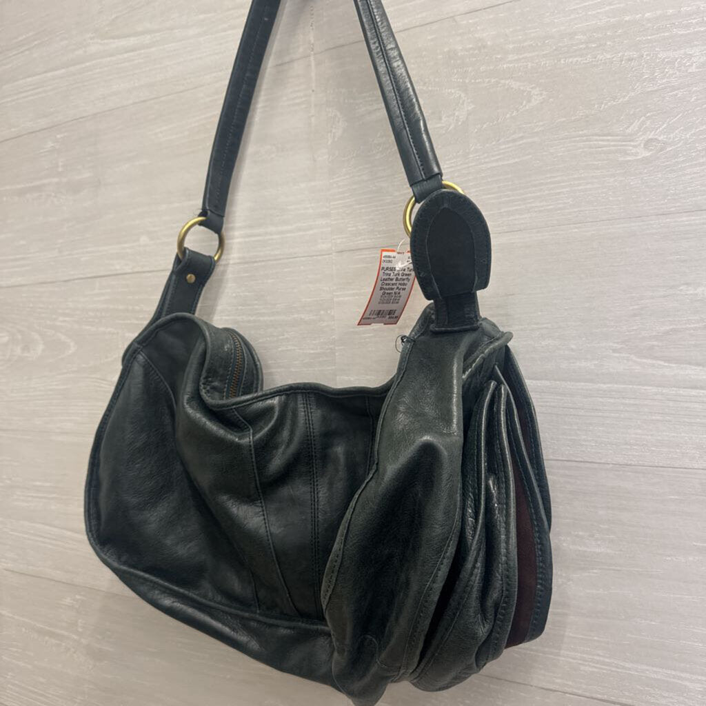 Trina Turk Green Leather Butterfly Crescent Hobo Shoulder Purse