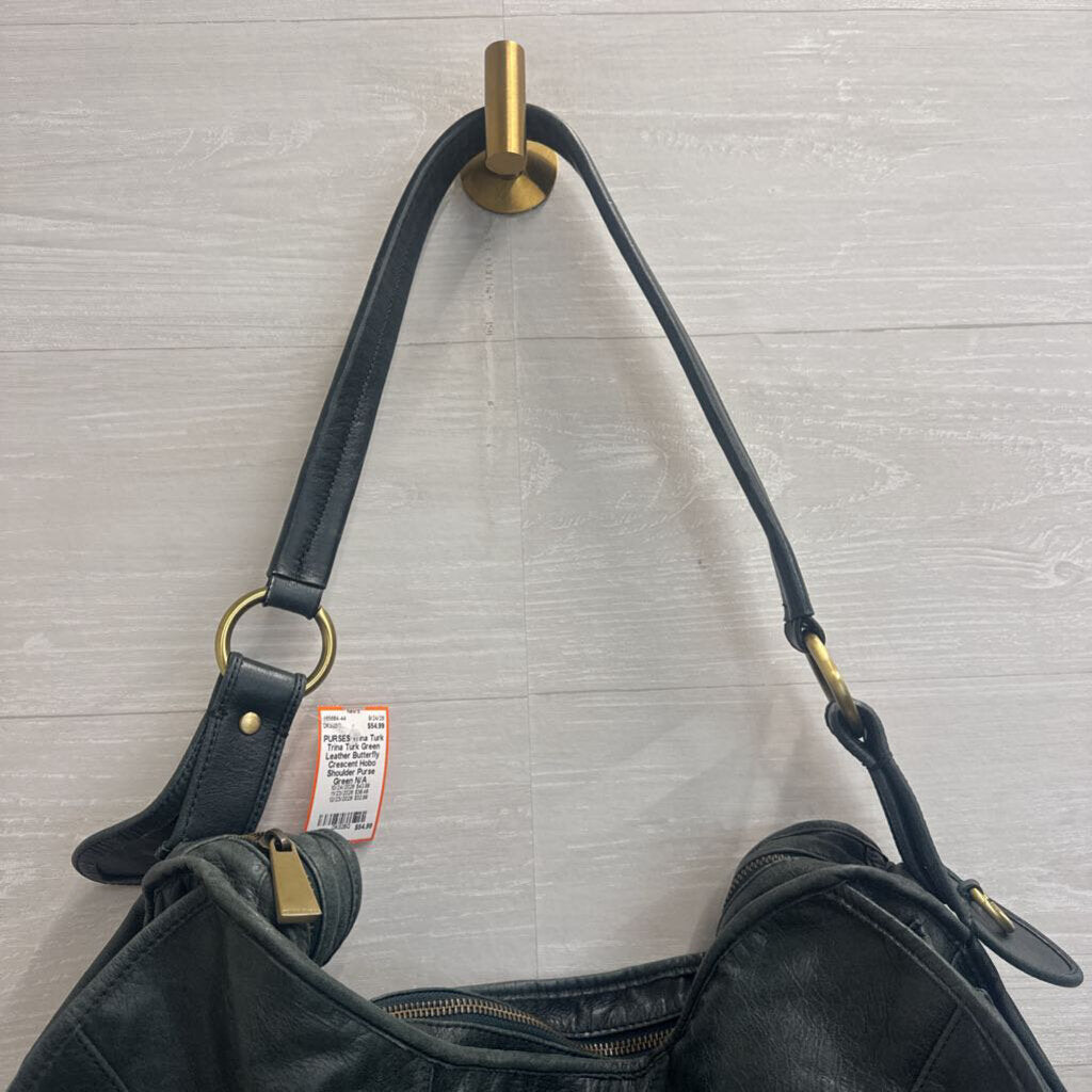 Trina Turk Green Leather Butterfly Crescent Hobo Shoulder Purse