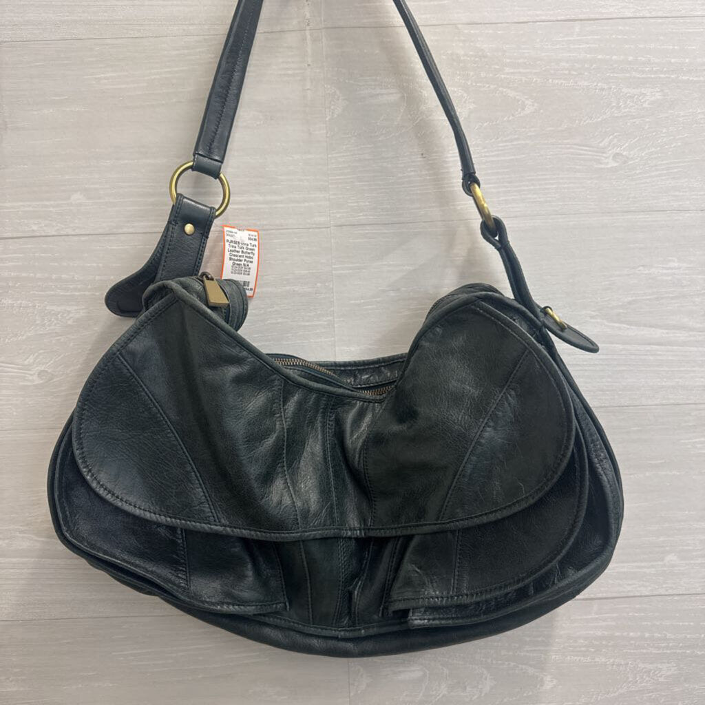 Trina Turk Green Leather Butterfly Crescent Hobo Shoulder Purse