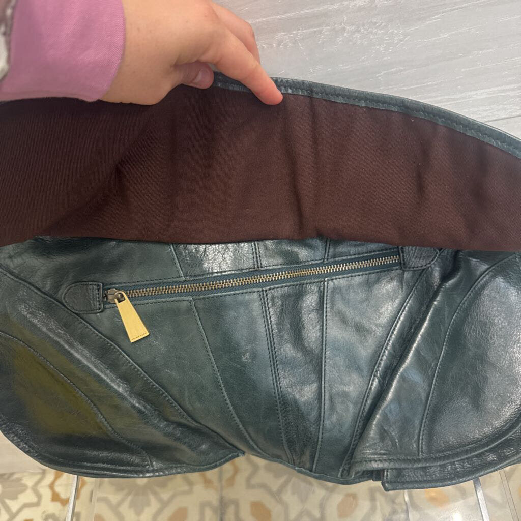 Trina Turk Green Leather Butterfly Crescent Hobo Shoulder Purse