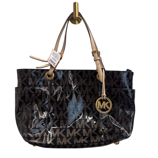 Michael Kors Black Signature Patent Logo Tote Purse
