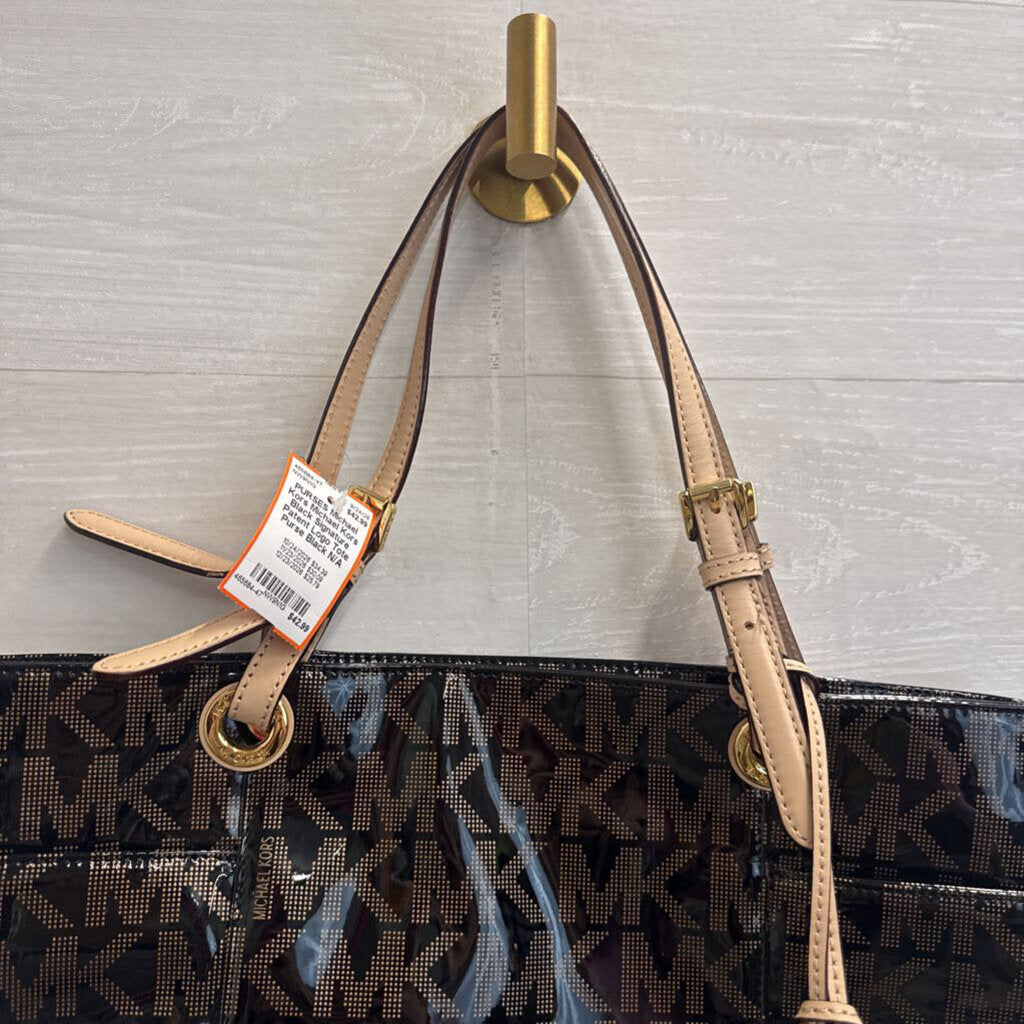 Michael Kors Black Signature Patent Logo Tote Purse