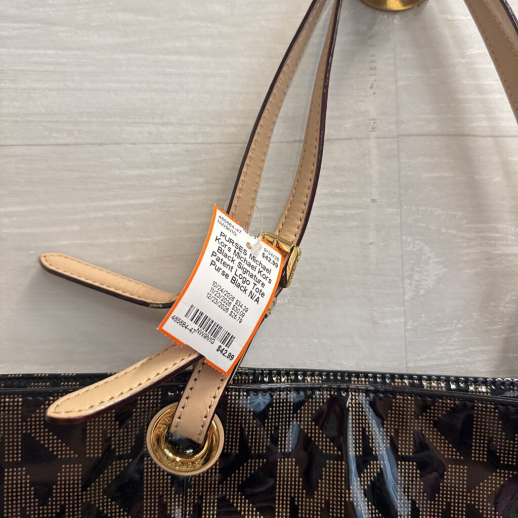 Michael Kors Black Signature Patent Logo Tote Purse