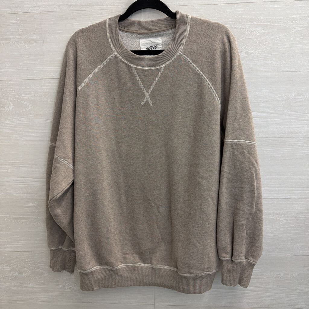 Aerie Beige Fleece Lined Long Sleeve Pullover Small