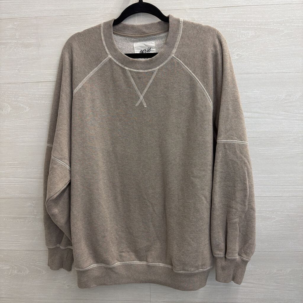 Aerie Beige Fleece Lined Long Sleeve Pullover Small