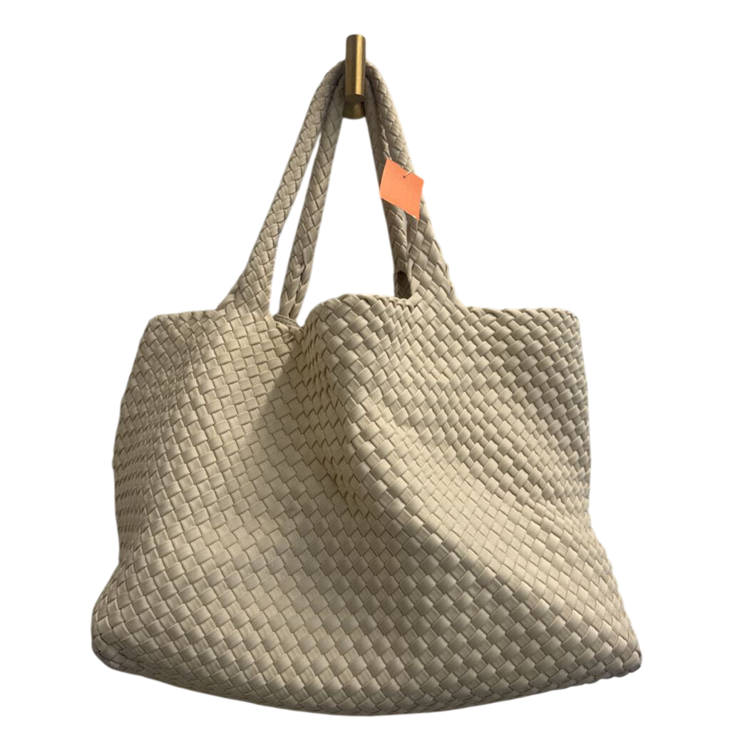 Cream Italian Leather Woven Slouchy Shoulder Purse