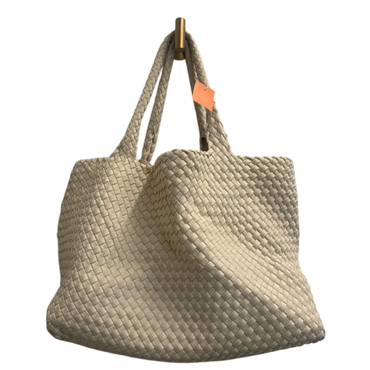 Cream Italian Leather Woven Slouchy Shoulder Purse