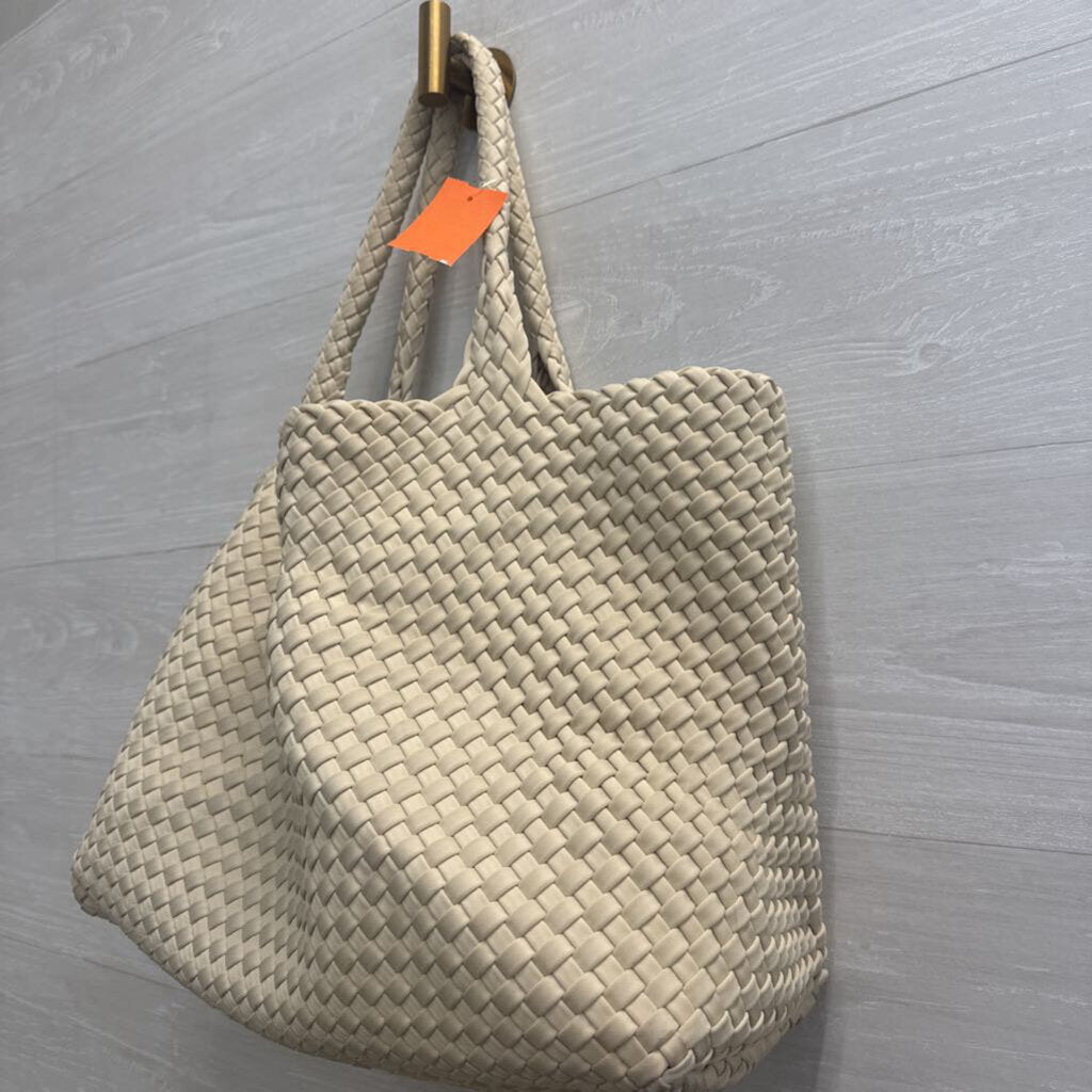 Cream Italian Leather Woven Slouchy Shoulder Purse