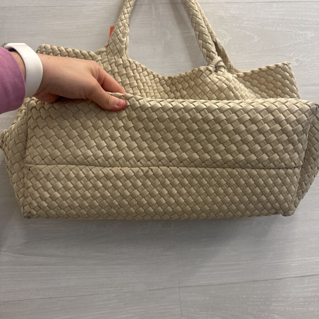 Cream Italian Leather Woven Slouchy Shoulder Purse