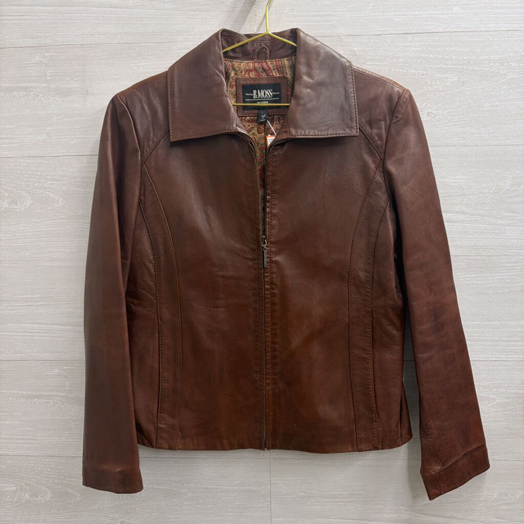 Vintage B Moss Brown Leather Zip Up Leather Jacket Large