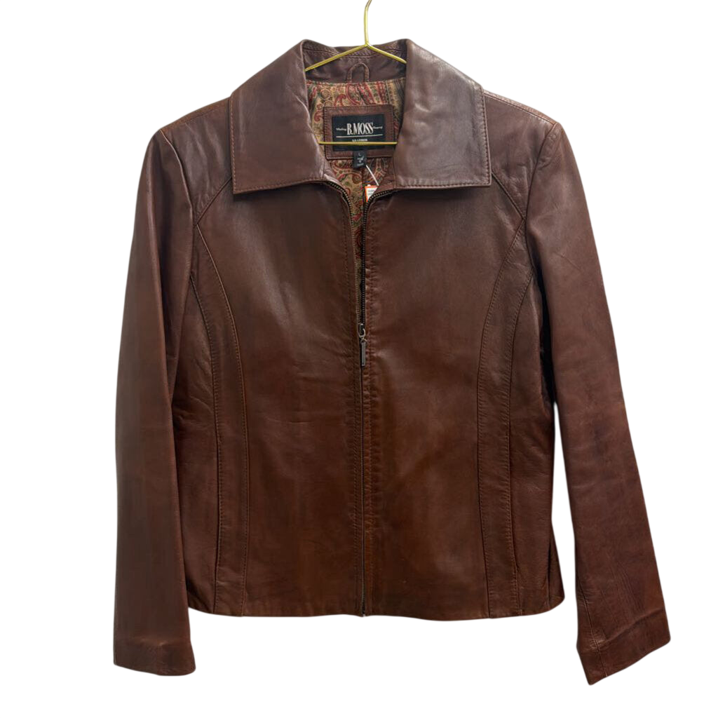 Vintage B Moss Brown Leather Zip Up Leather Jacket Large