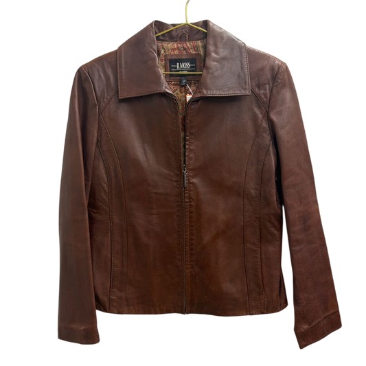 Vintage B Moss Brown Leather Zip Up Leather Jacket Large
