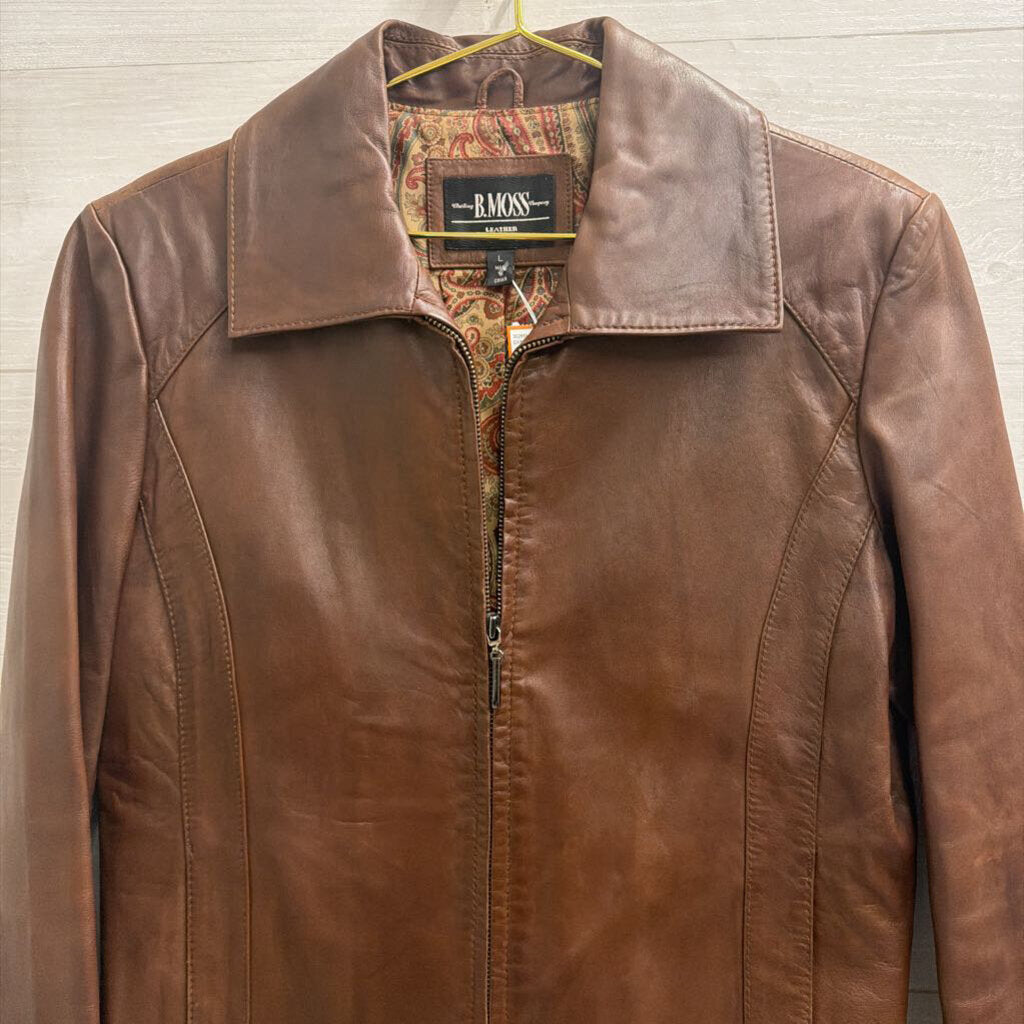 Vintage B Moss Brown Leather Zip Up Leather Jacket Large
