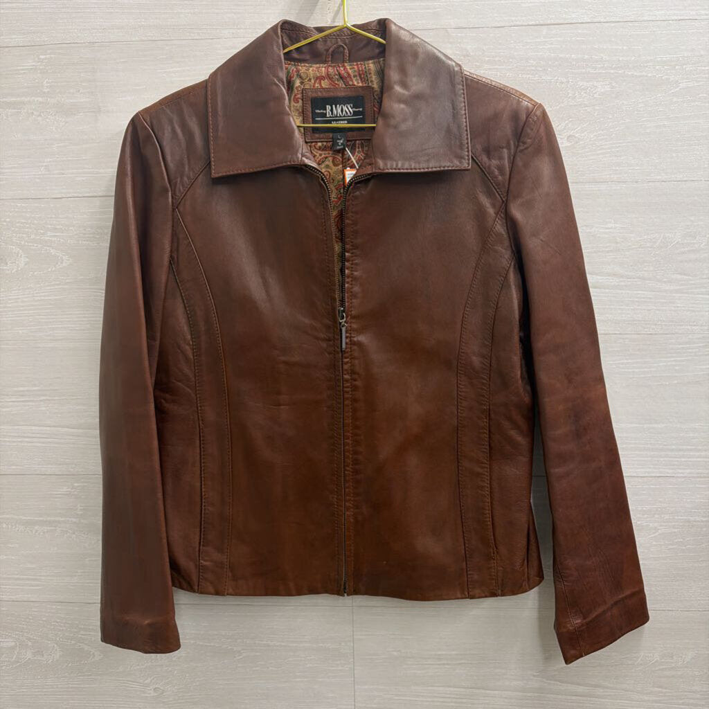 Vintage B Moss Brown Leather Zip Up Leather Jacket Large