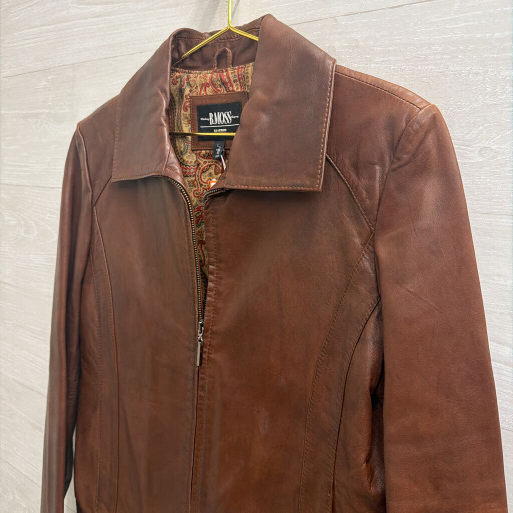 Vintage B Moss Brown Leather Zip Up Leather Jacket Large