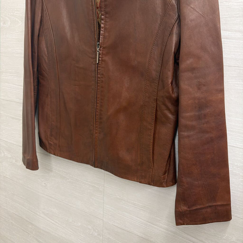 Vintage B Moss Brown Leather Zip Up Leather Jacket Large