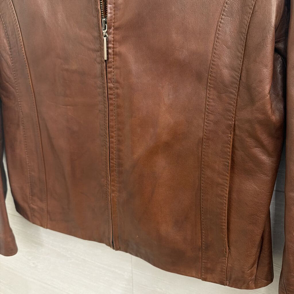 Vintage B Moss Brown Leather Zip Up Leather Jacket Large