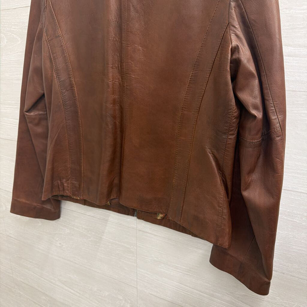 Vintage B Moss Brown Leather Zip Up Leather Jacket Large